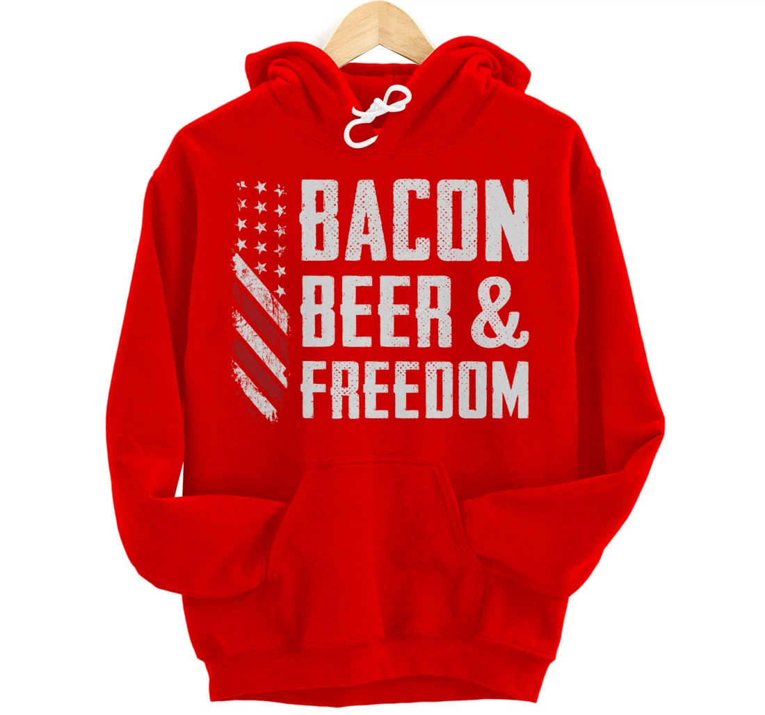 Bacon Beer & Freedom / USA Flag BBQ Grilling Funny Drinking Pullover Hoodie