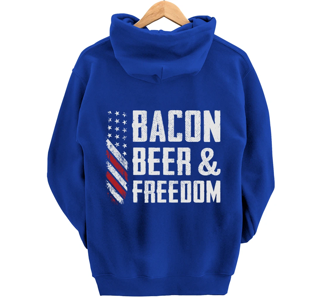 Bacon Beer & Freedom / USA Flag BBQ Grilling Funny Drinking Pullover Hoodie