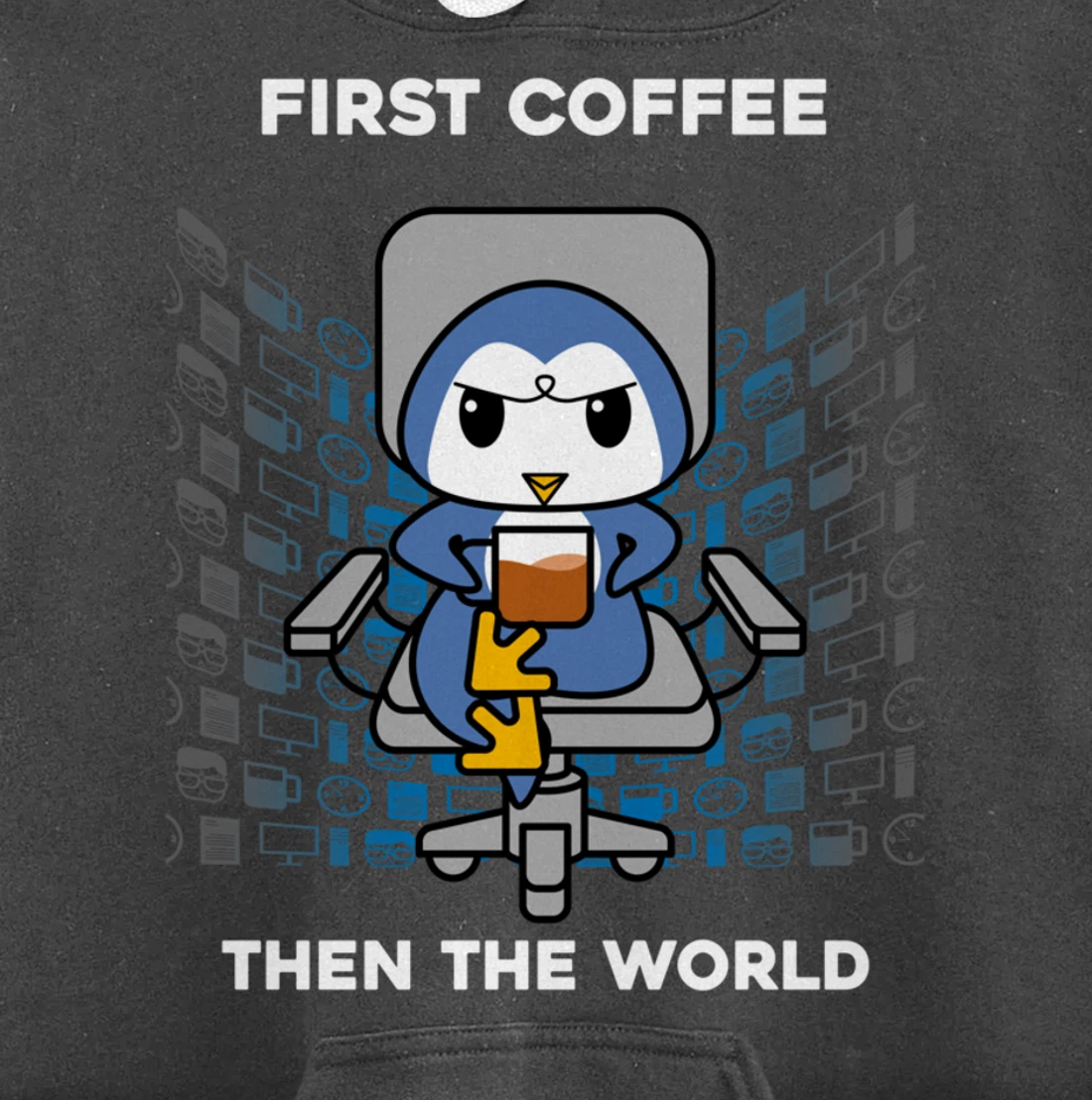 First Coffee Then The World Caffeine Nerd Funny Penguin Pullover Hoodie