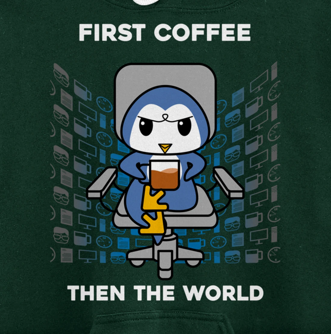 First Coffee Then The World Caffeine Nerd Funny Penguin Pullover Hoodie