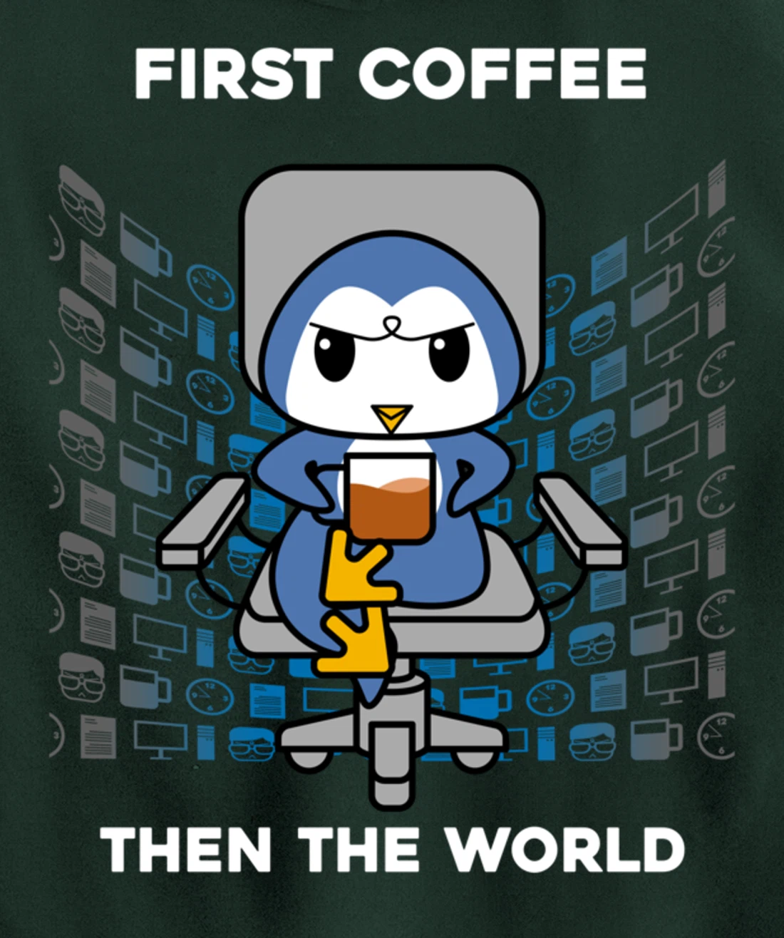 First Coffee Then The World Caffeine Nerd Funny Penguin Pullover Hoodie