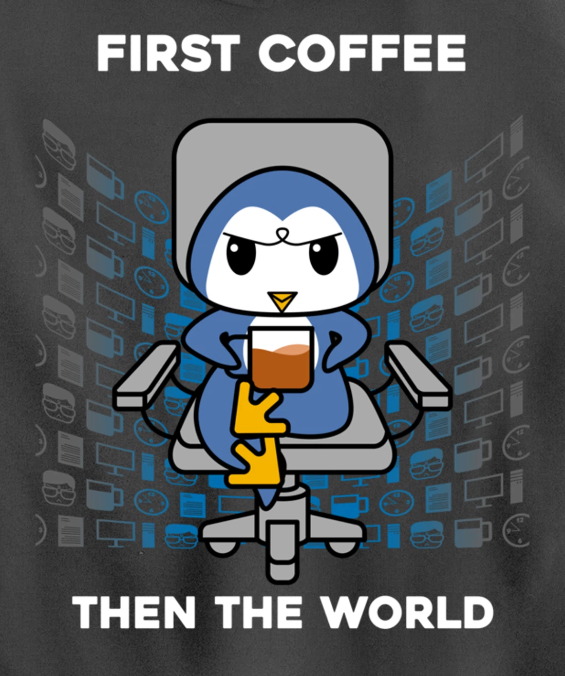 First Coffee Then The World Caffeine Nerd Funny Penguin Pullover Hoodie
