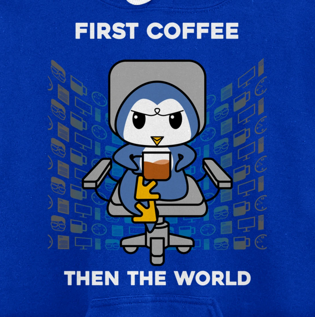 First Coffee Then The World Caffeine Nerd Funny Penguin Pullover Hoodie