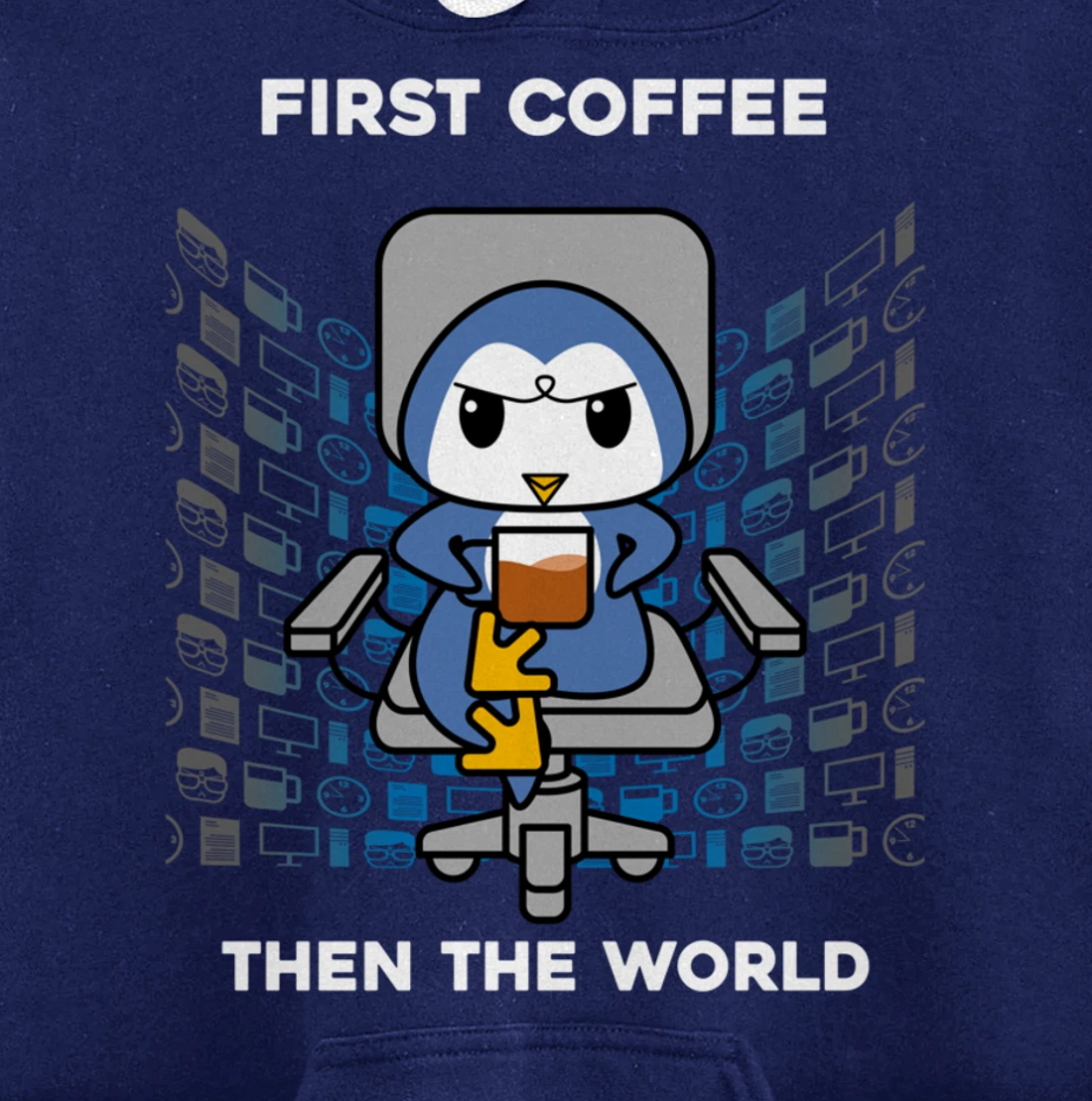 First Coffee Then The World Caffeine Nerd Funny Penguin Pullover Hoodie