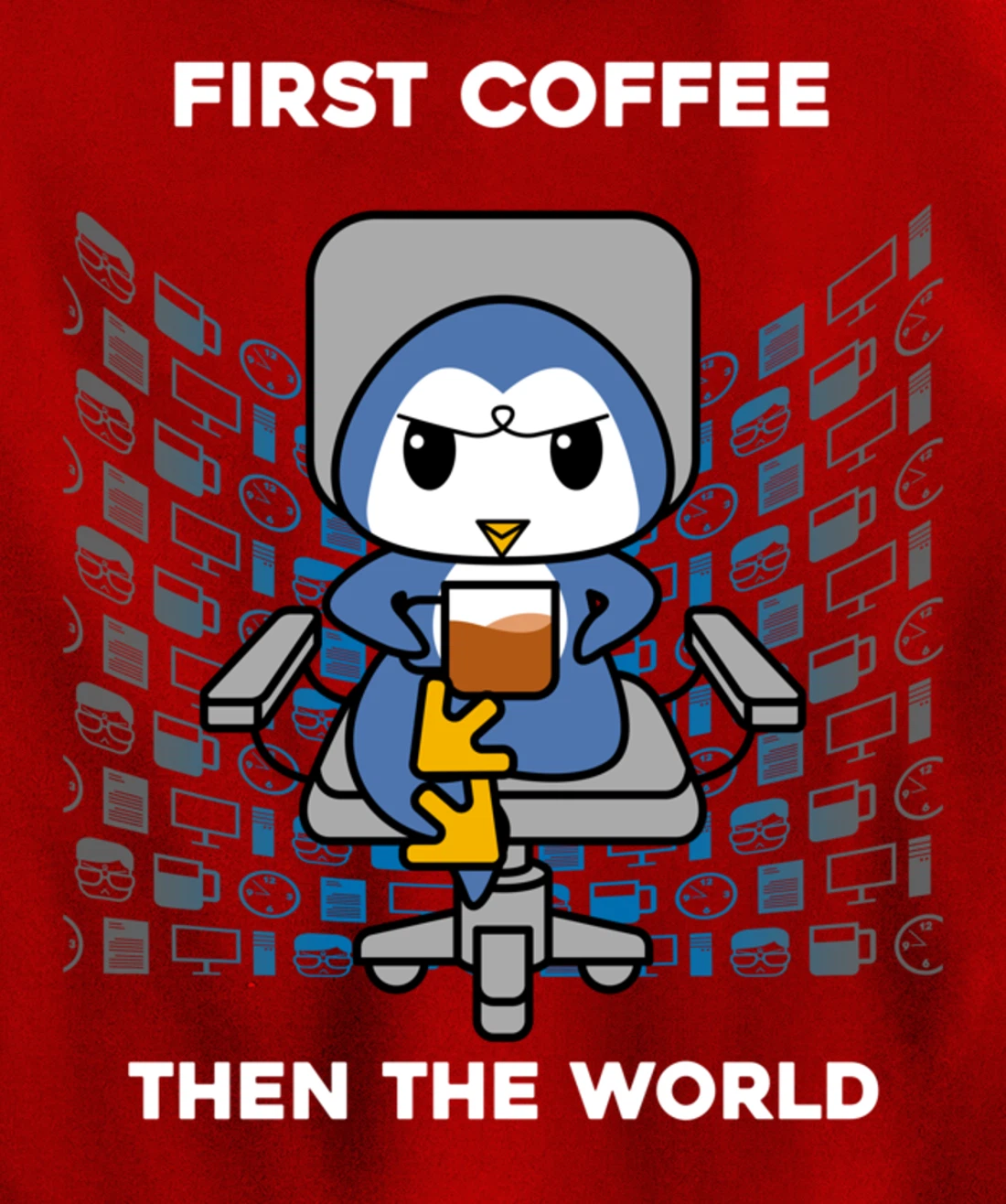 First Coffee Then The World Caffeine Nerd Funny Penguin Pullover Hoodie