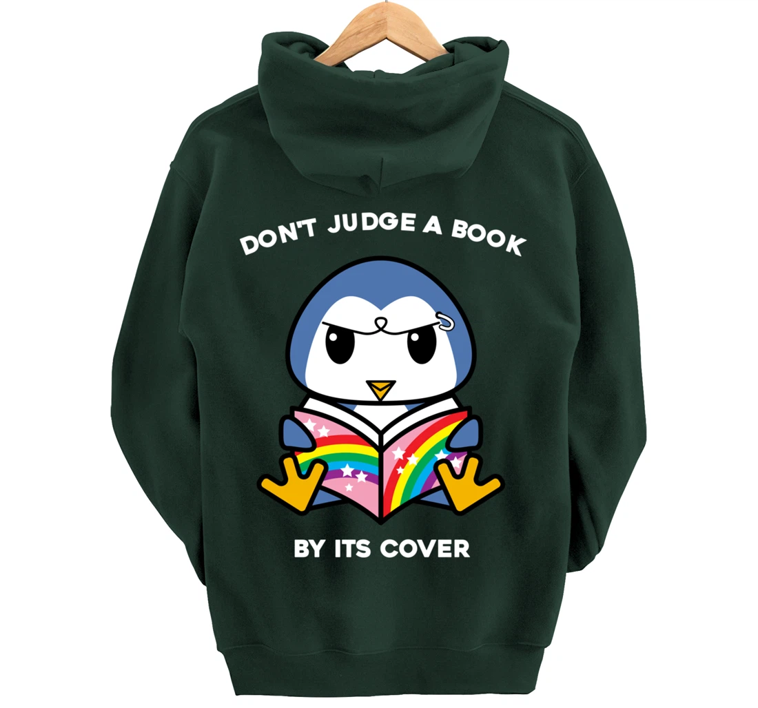 Don't Judge A Book By Its Cover Reading Nerd Penguin Pullover Hoodie
