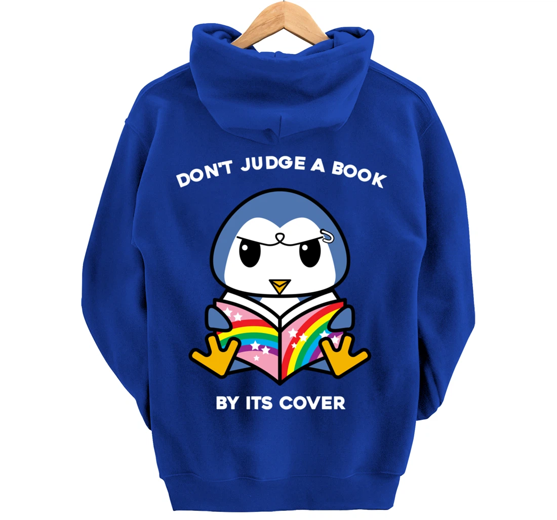Don't Judge A Book By Its Cover Reading Nerd Penguin Pullover Hoodie
