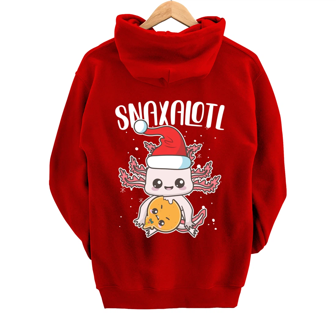 Snaxalotl Funny Axolotl Pun Cookie Love Snacks Eating Fish Pullover Hoodie