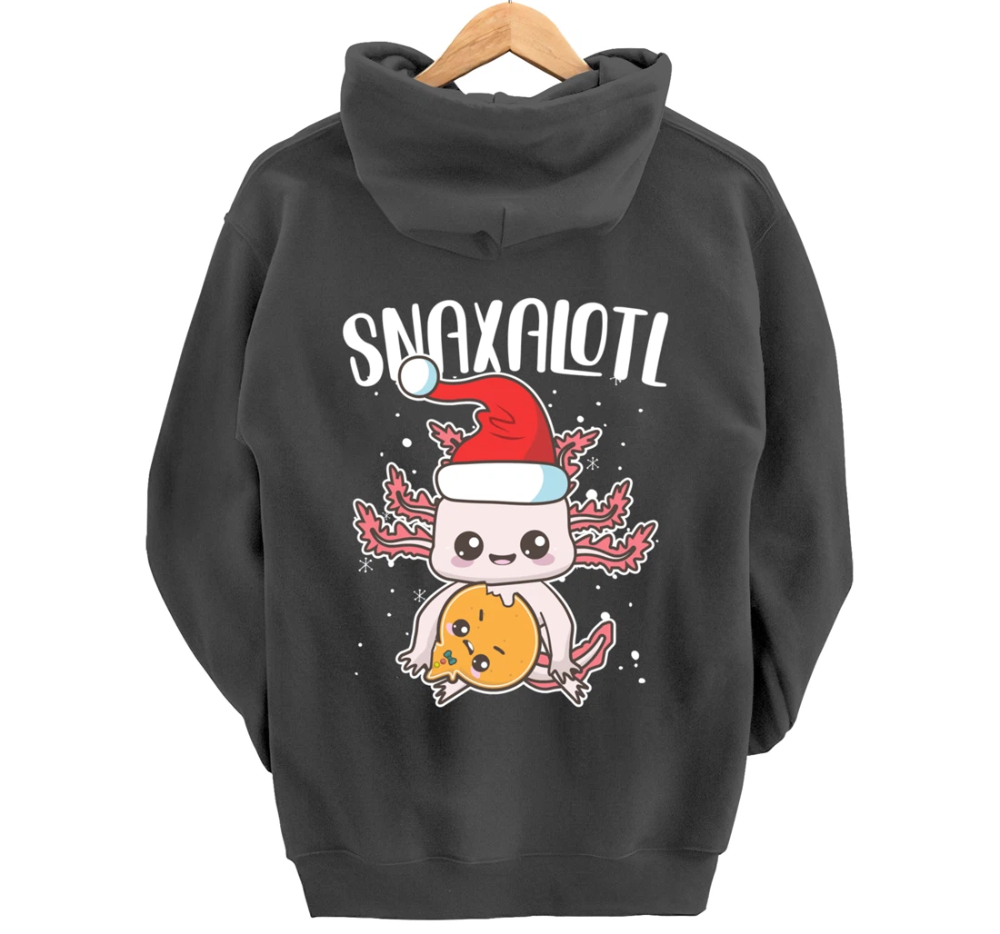 Snaxalotl Funny Axolotl Pun Cookie Love Snacks Eating Fish Pullover Hoodie
