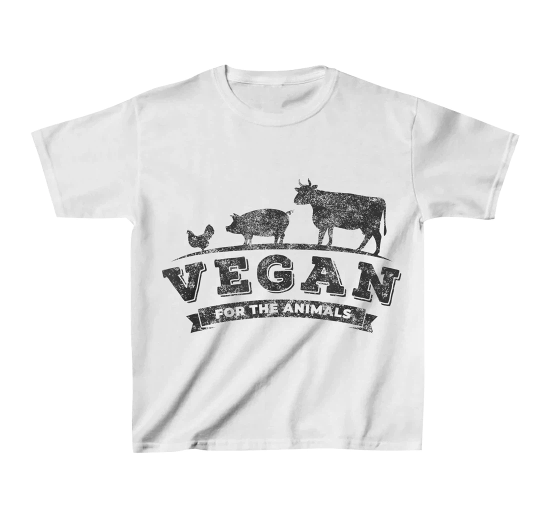Womens Vegan For The Animals Plant Based Veggie Retro Vintage Logo T-Shirt, Kid T-Shirt and Women T-Shirt