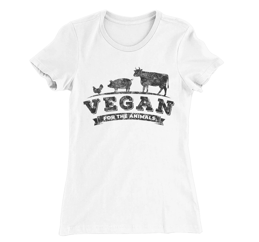 Womens Vegan For The Animals Plant Based Veggie Retro Vintage Logo T-Shirt, Kid T-Shirt and Women T-Shirt