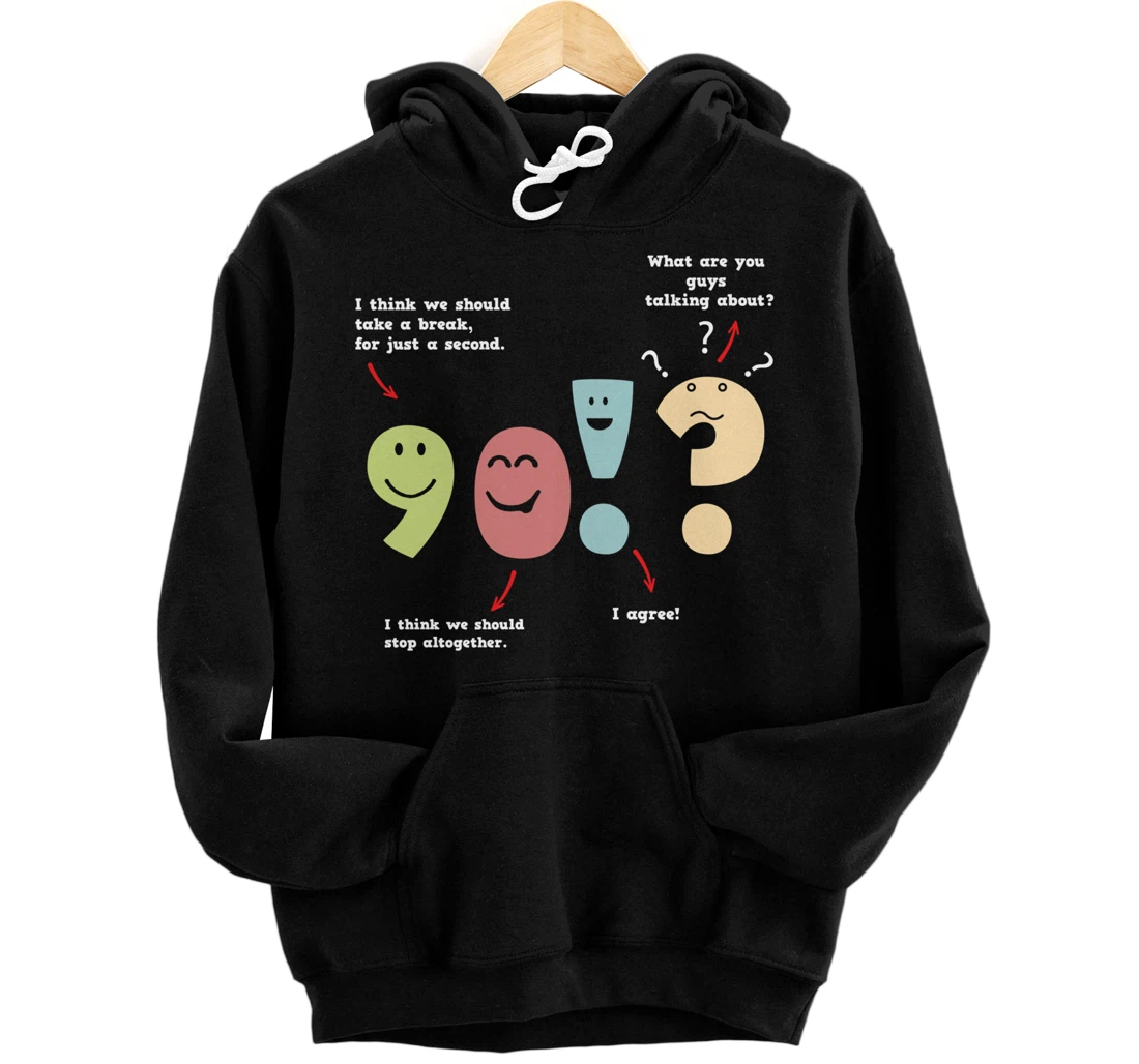 Punctuation Oxford Comma Question Mark Teacher Nerd Grammar Pullover Hoodie