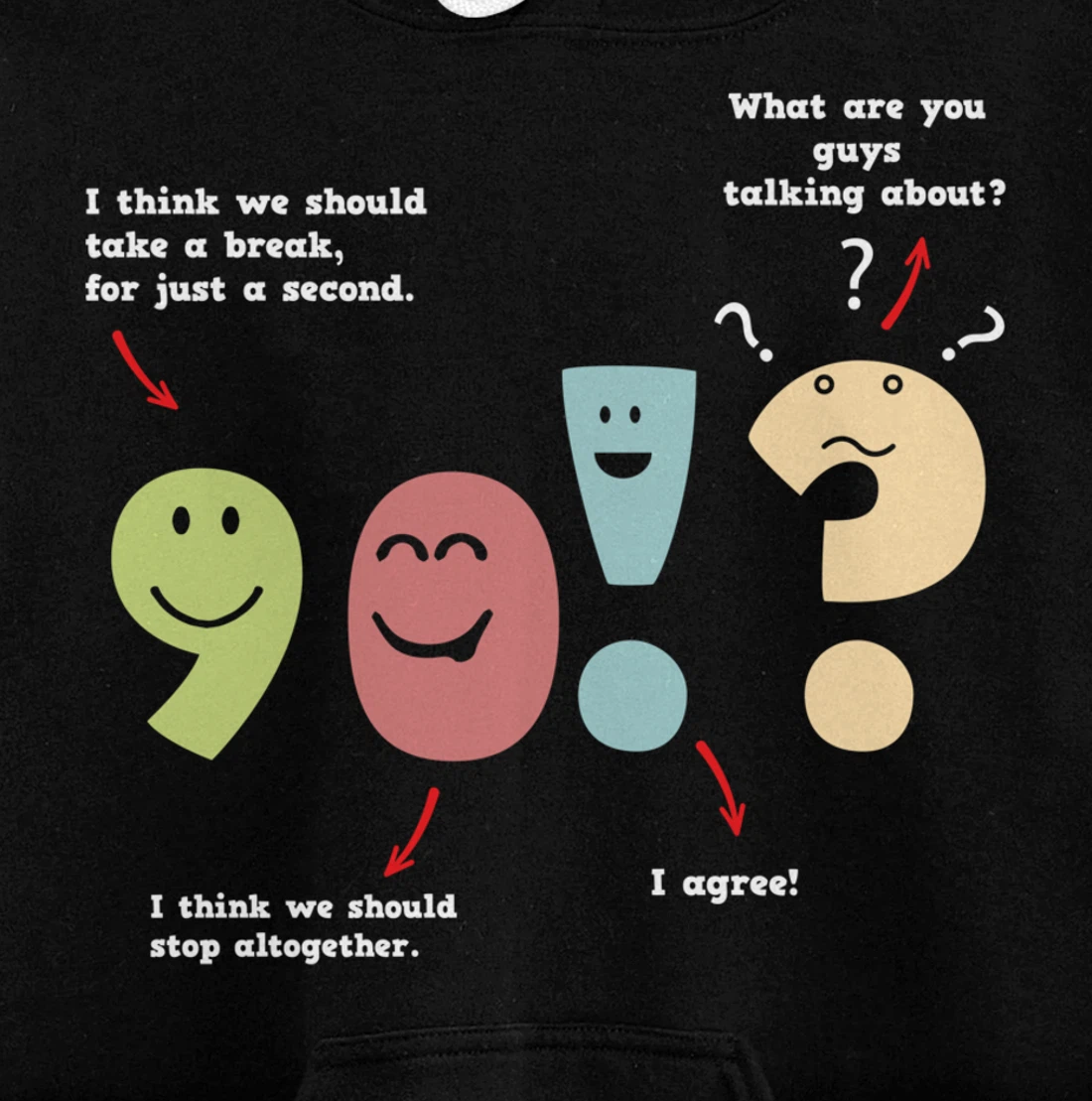 Punctuation Oxford Comma Question Mark Teacher Nerd Grammar Pullover Hoodie