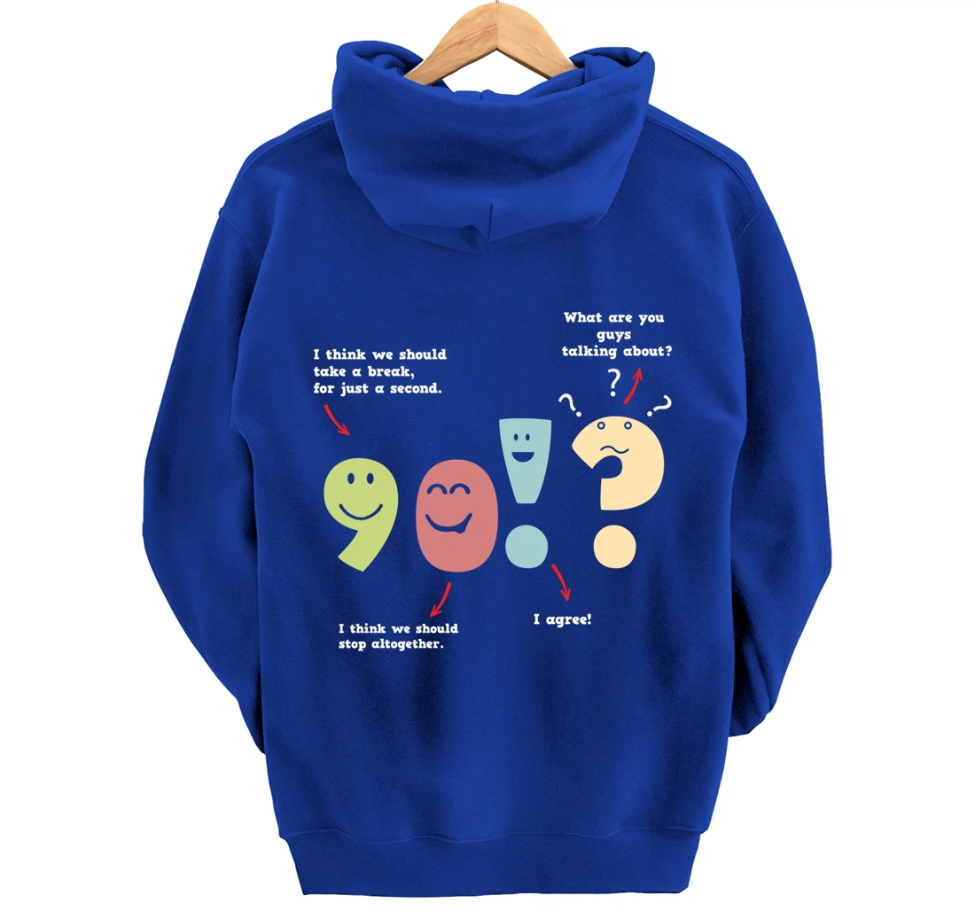 Punctuation Oxford Comma Question Mark Teacher Nerd Grammar Pullover Hoodie