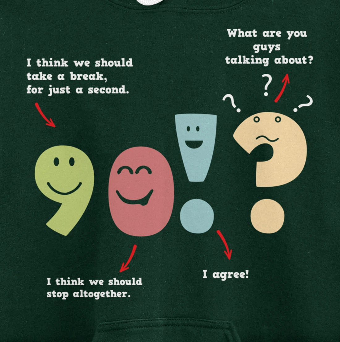 Punctuation Oxford Comma Question Mark Teacher Nerd Grammar Pullover Hoodie