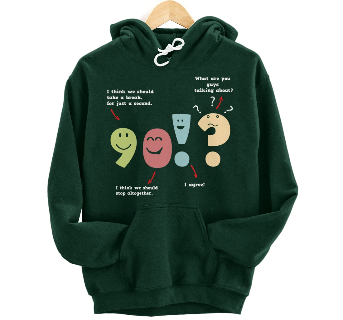 Punctuation Oxford Comma Question Mark Teacher Nerd Grammar Pullover Hoodie