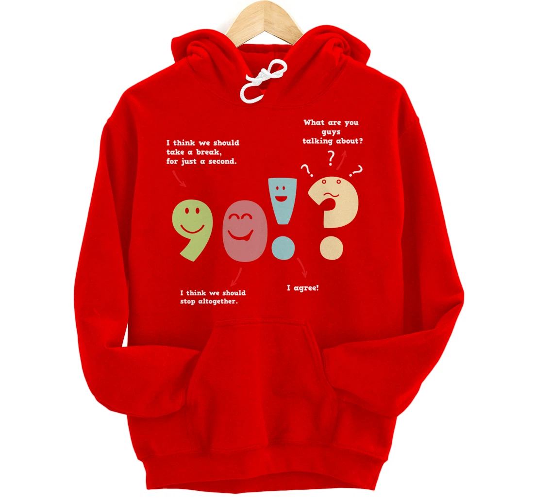 Punctuation Oxford Comma Question Mark Teacher Nerd Grammar Pullover Hoodie