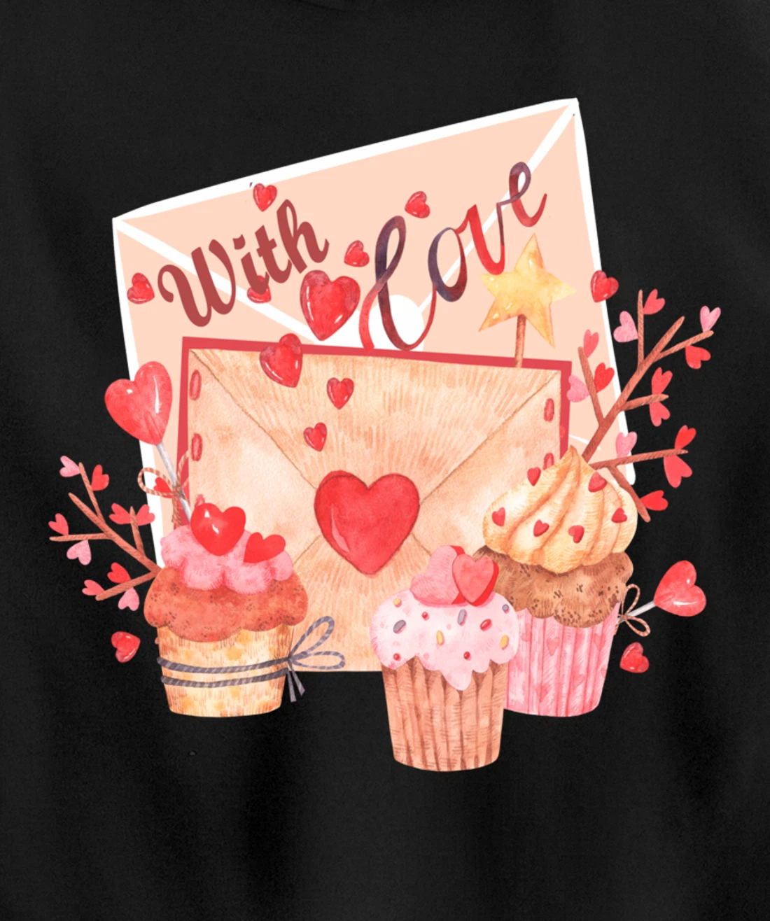 With Love Letter Sweetheart Lover Friend Cupcakes Hearts Pullover Hoodie