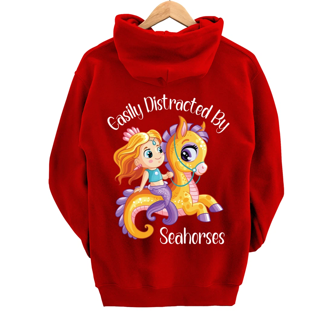 Easily Distracted By Seahorses Pullover Hoodie
