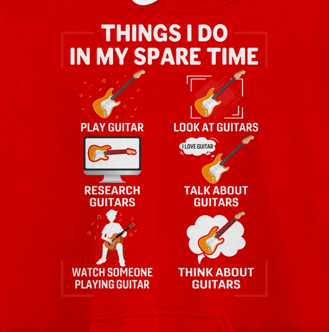 Funny 6 Things I Do In My Spare Time Guitar Player Lover Pullover Hoodie