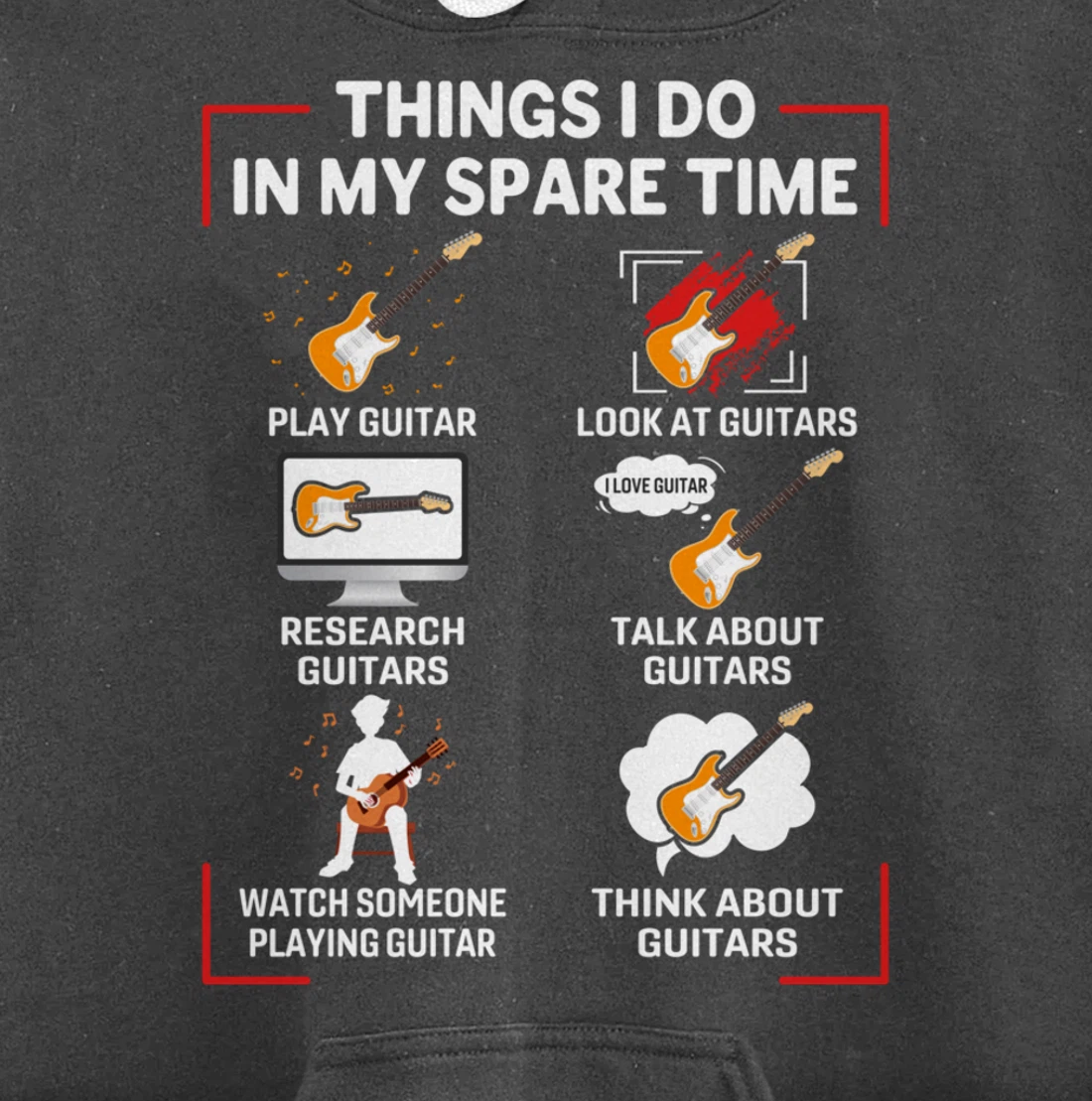 Funny 6 Things I Do In My Spare Time Guitar Player Lover Pullover Hoodie