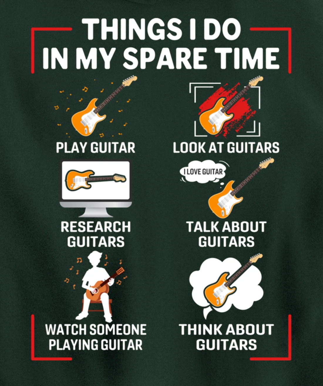 Funny 6 Things I Do In My Spare Time Guitar Player Lover Pullover Hoodie