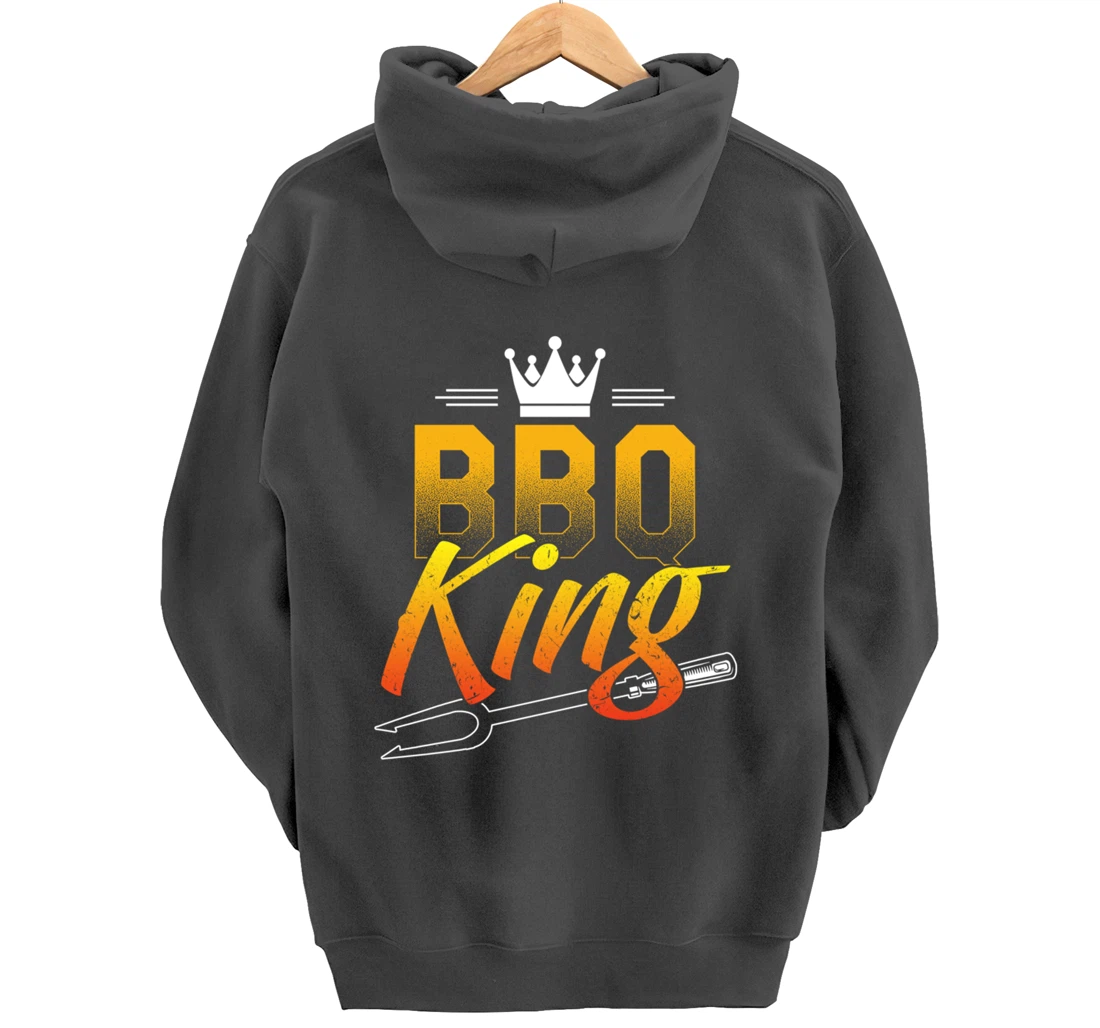 Funny Barbecue King Graphic Boys and Men Meat Smoking BBQ Pullover Hoodie
