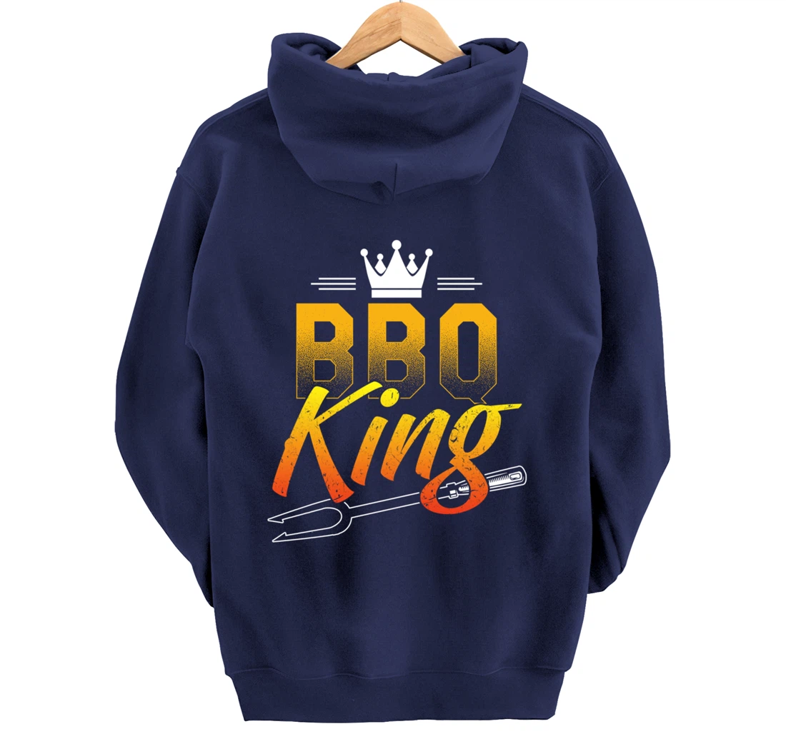 Funny Barbecue King Graphic Boys and Men Meat Smoking BBQ Pullover Hoodie