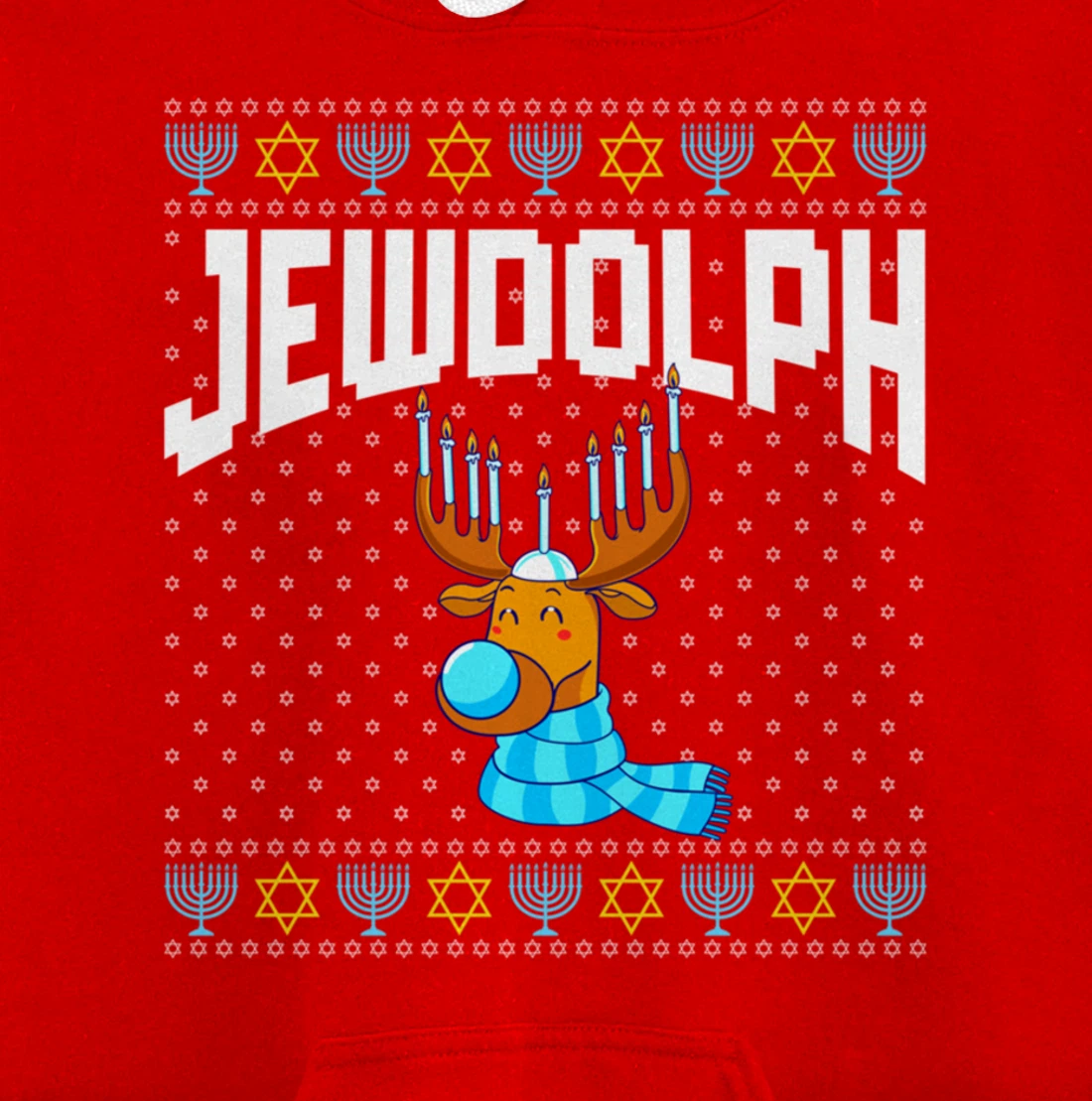 Jewdolph Ugly Hanukkah Hoodie Reindeer Menorah Chanukah Pullover Hoodie