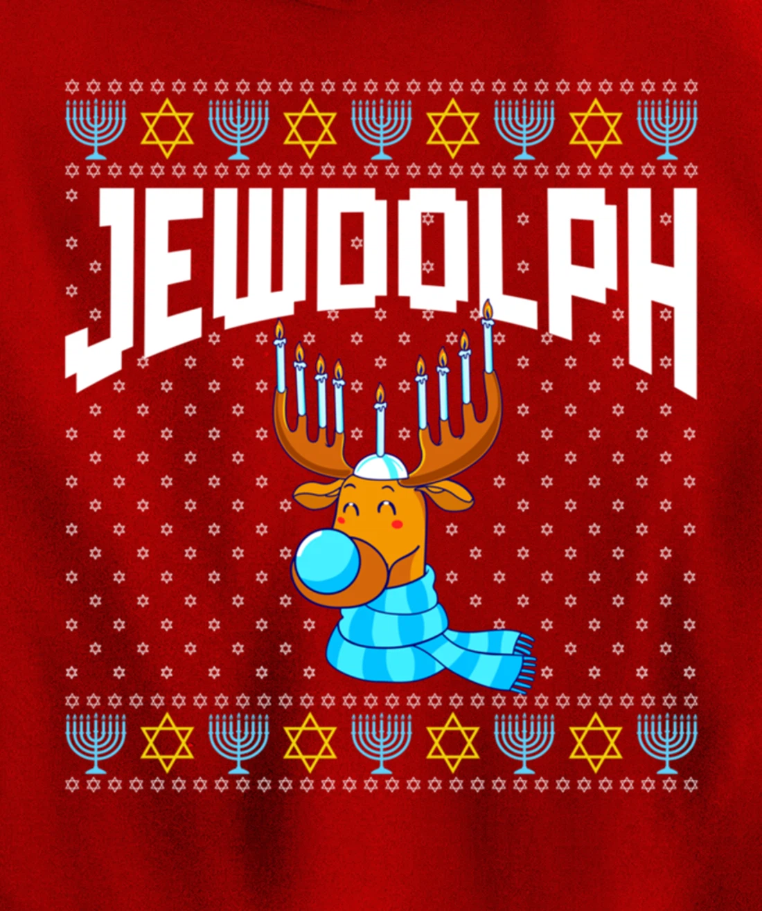 Jewdolph Ugly Hanukkah Hoodie Reindeer Menorah Chanukah Pullover Hoodie