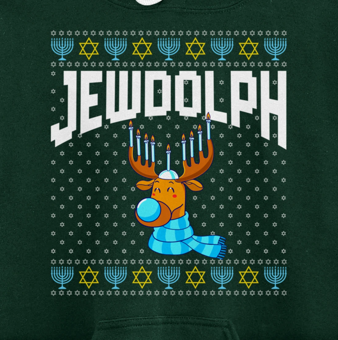 Jewdolph Ugly Hanukkah Hoodie Reindeer Menorah Chanukah Pullover Hoodie