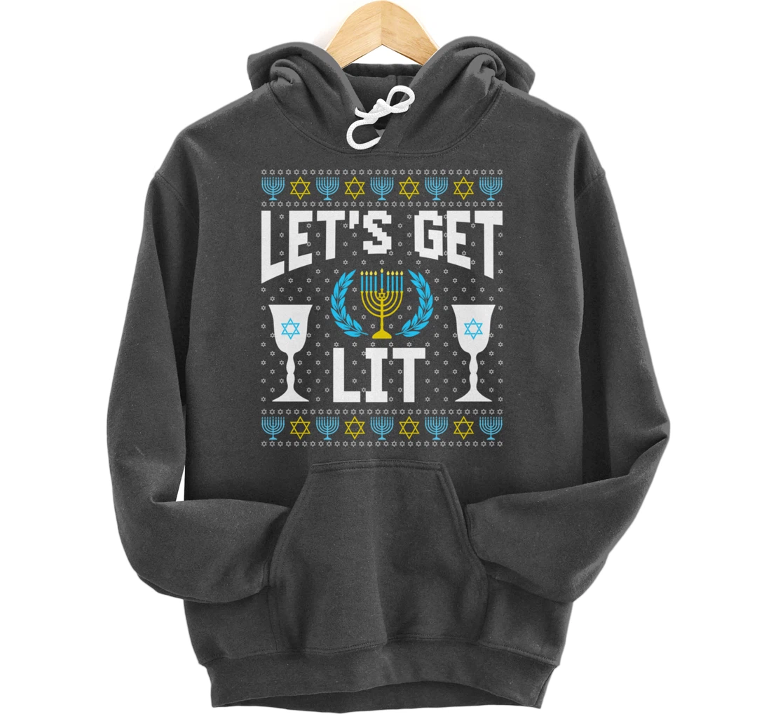 Let's Get Lit Hanukkah Jew Menorah Jewish Chanukkah Pullover Hoodie