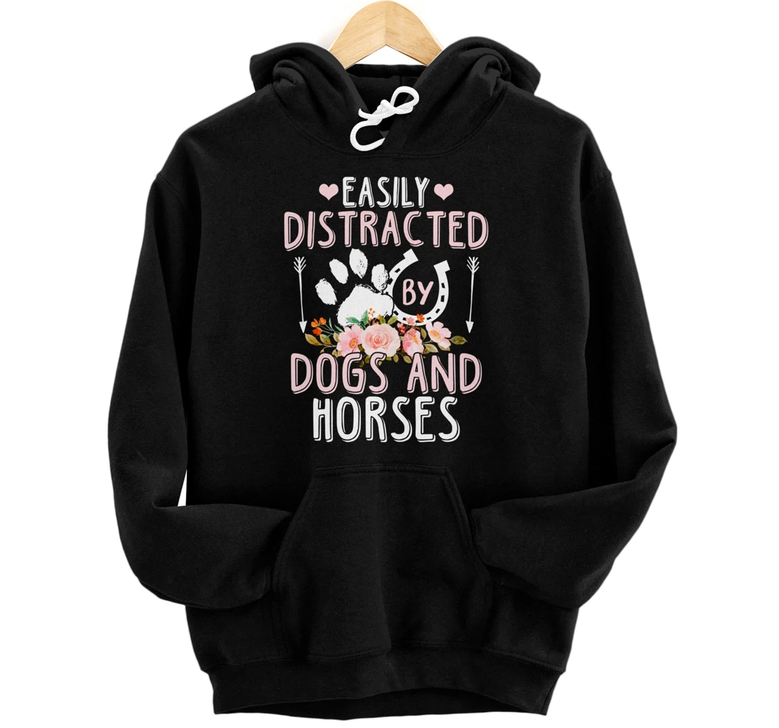 Funny Horse and Dog Lover Graphic Women Men Horse Lover Pullover Hoodie