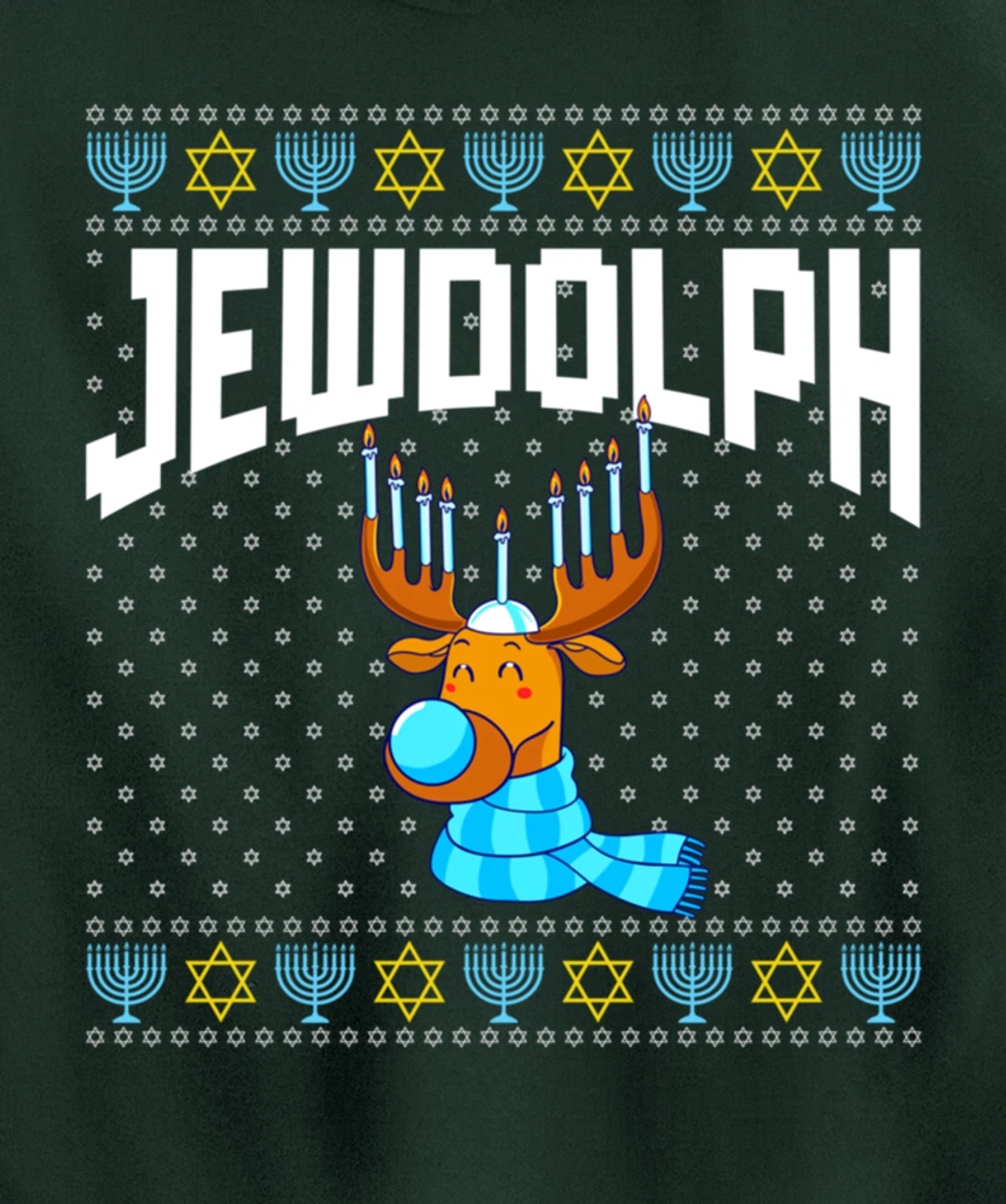 Jewdolph Ugly Hanukkah Hoodie Reindeer Menorah Chanukah Pullover Hoodie