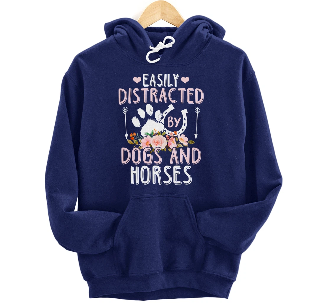 Funny Horse and Dog Lover Graphic Women Men Horse Lover Pullover Hoodie