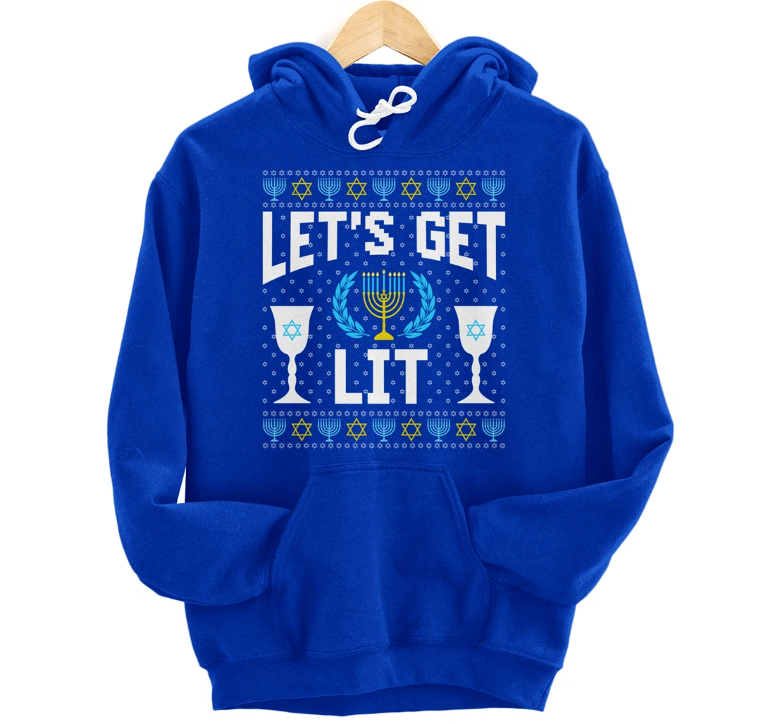 Let's Get Lit Hanukkah Jew Menorah Jewish Chanukkah Pullover Hoodie