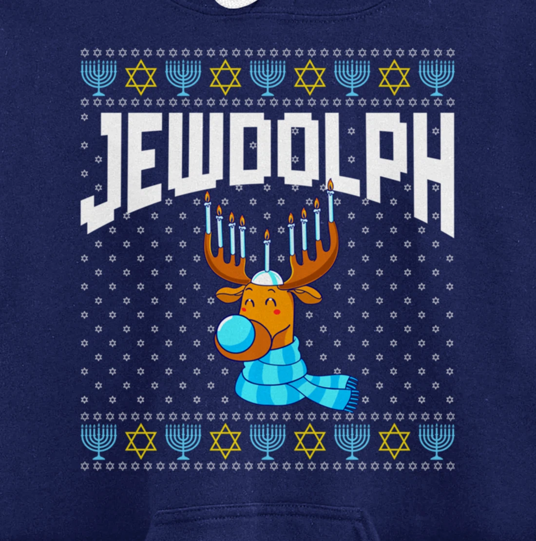 Jewdolph Ugly Hanukkah Hoodie Reindeer Menorah Chanukah Pullover Hoodie