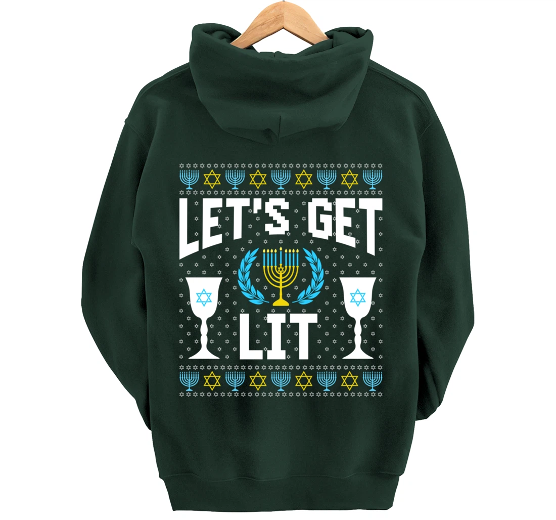 Let's Get Lit Hanukkah Jew Menorah Jewish Chanukkah Pullover Hoodie