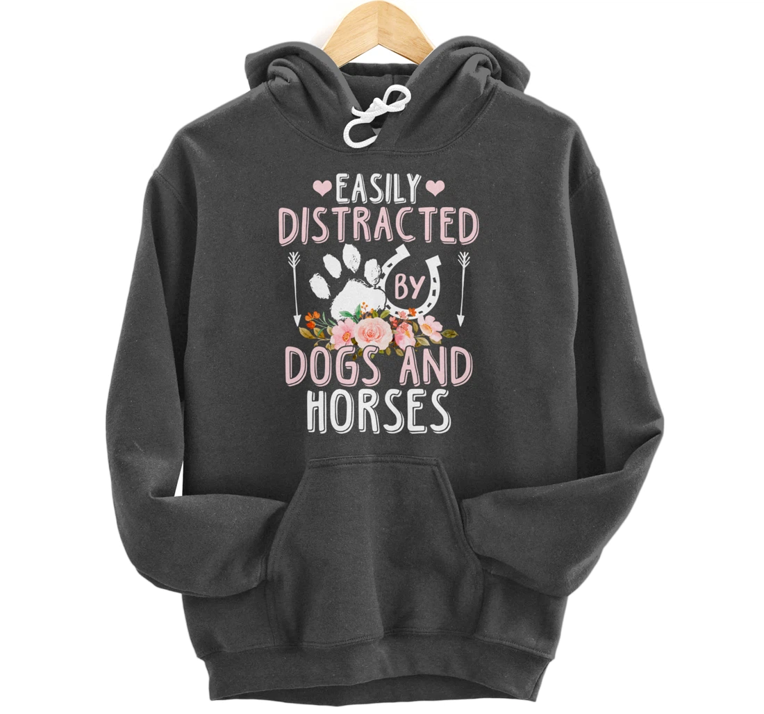 Funny Horse and Dog Lover Graphic Women Men Horse Lover Pullover Hoodie