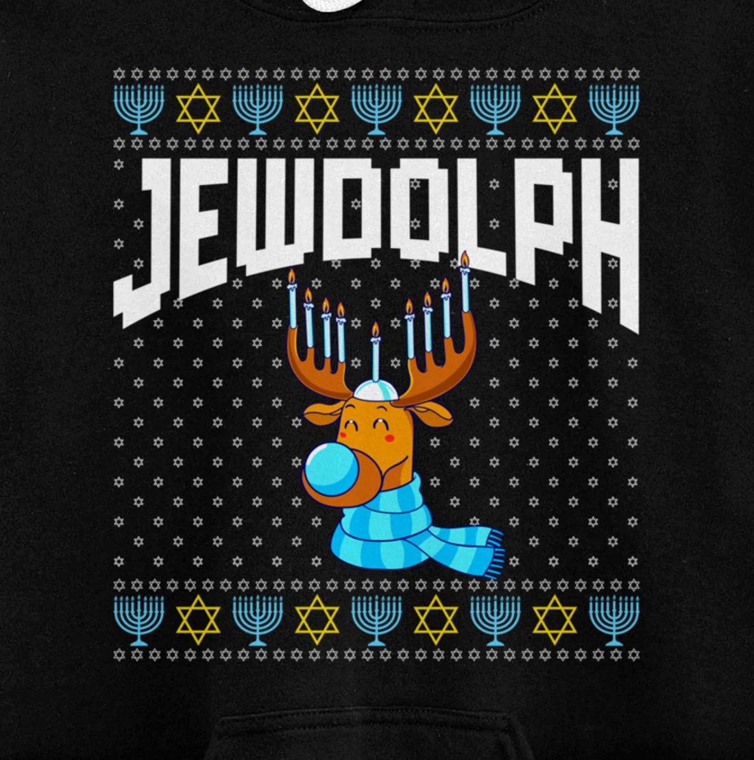 Jewdolph Ugly Hanukkah Hoodie Reindeer Menorah Chanukah Pullover Hoodie