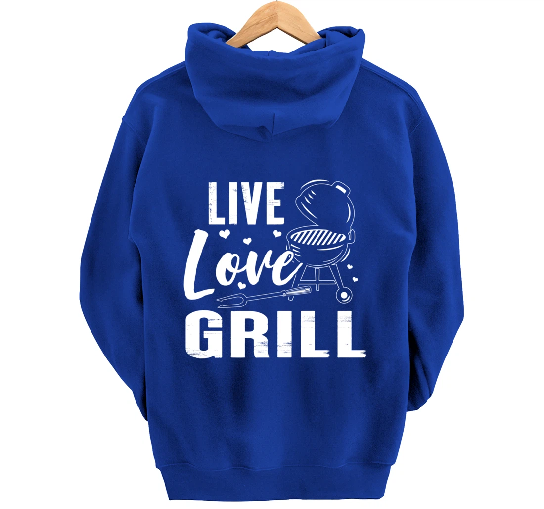 Funny Live Love Grill Graphic Women and Men Meat Smoking BBQ Pullover Hoodie