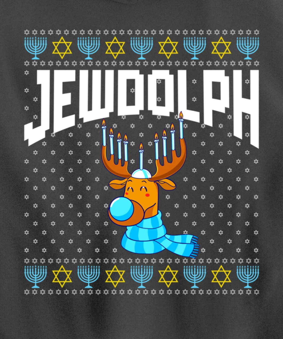 Jewdolph Ugly Hanukkah Hoodie Reindeer Menorah Chanukah Pullover Hoodie