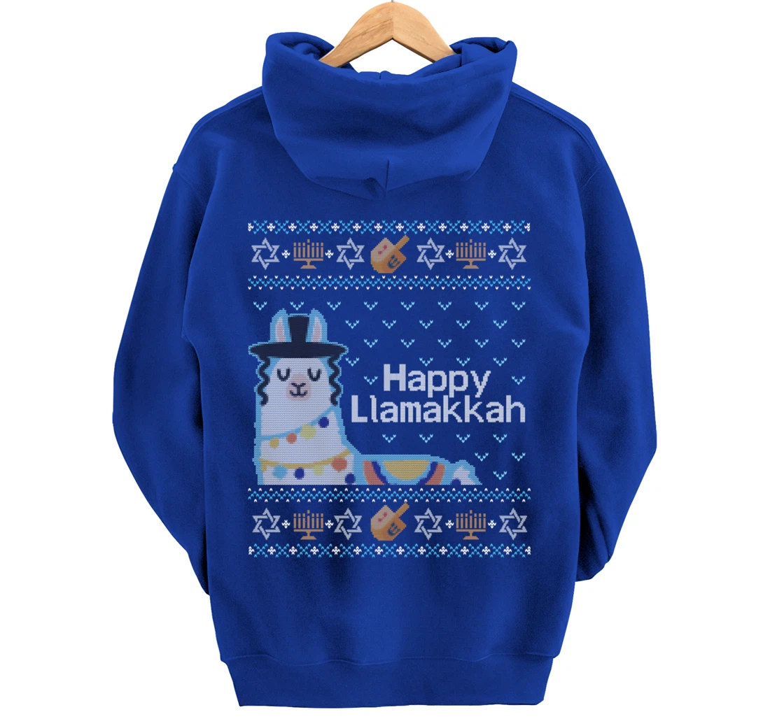 Funny Ugly Hanukkah Sweater Llama Llamakkah Pullover Hoodie