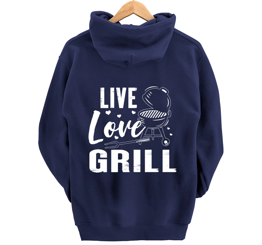 Funny Live Love Grill Graphic Women and Men Meat Smoking BBQ Pullover Hoodie