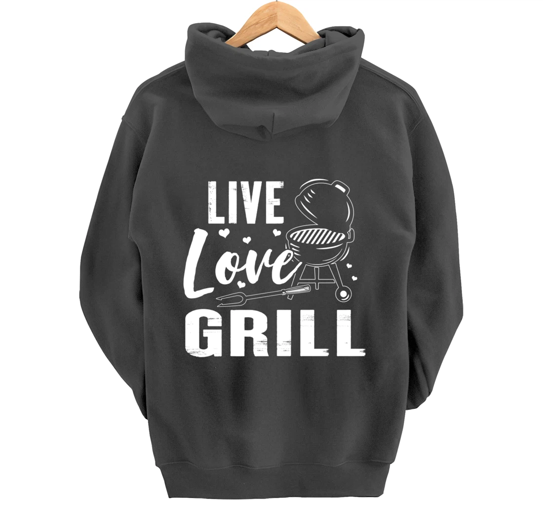 Funny Live Love Grill Graphic Women and Men Meat Smoking BBQ Pullover Hoodie