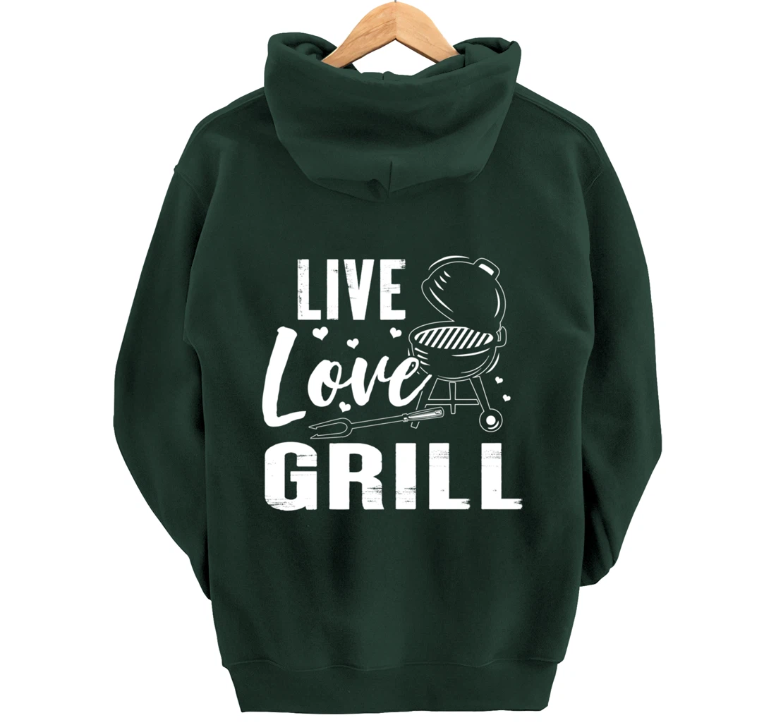 Funny Live Love Grill Graphic Women and Men Meat Smoking BBQ Pullover Hoodie