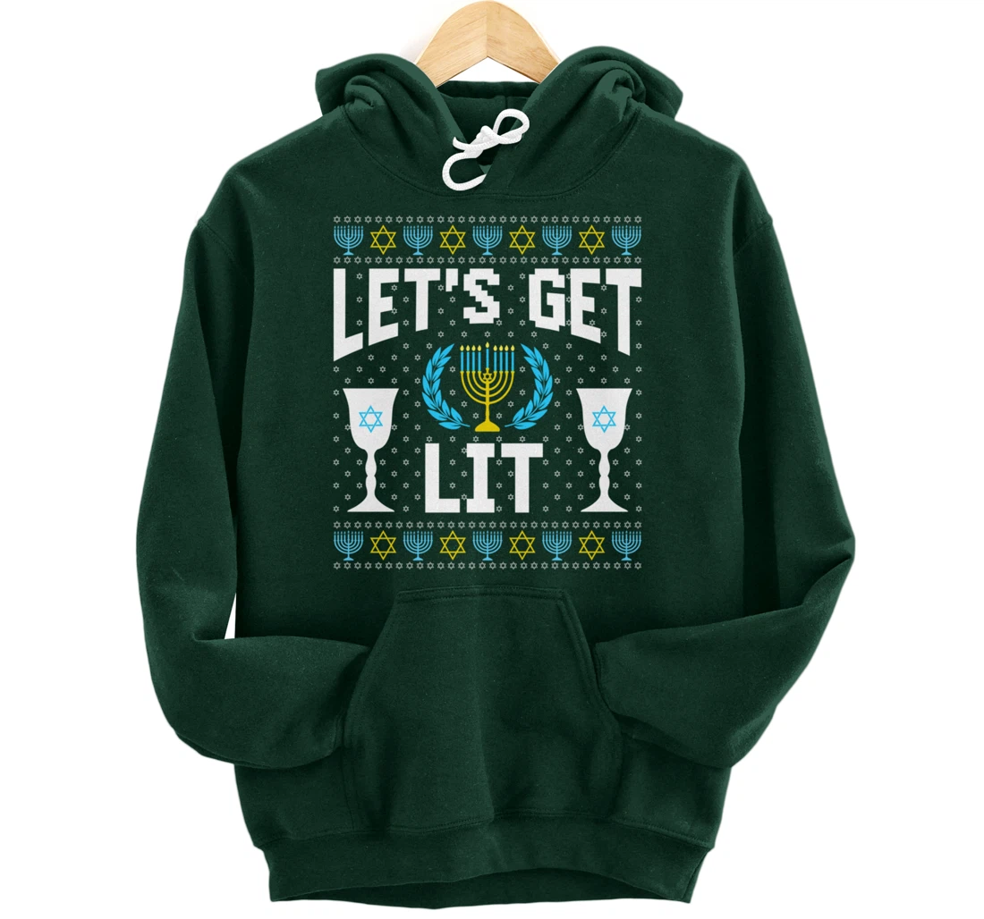Let's Get Lit Hanukkah Jew Menorah Jewish Chanukkah Pullover Hoodie