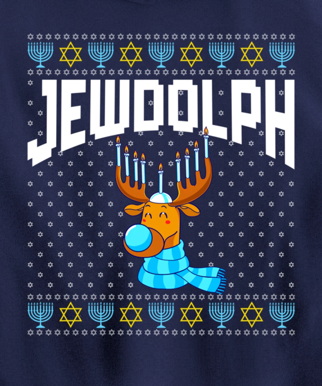 Jewdolph Ugly Hanukkah Hoodie Reindeer Menorah Chanukah Pullover Hoodie