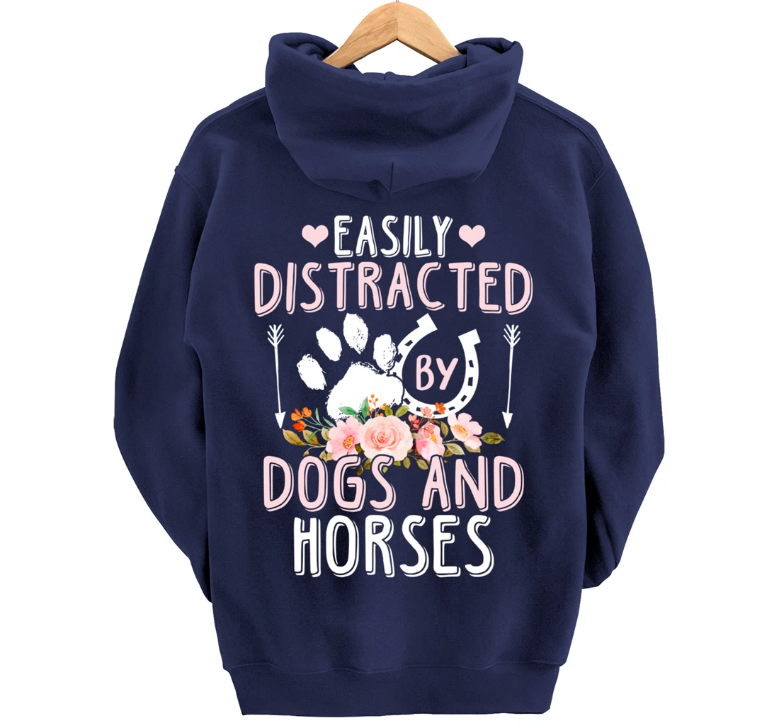 Funny Horse and Dog Lover Graphic Women Men Horse Lover Pullover Hoodie