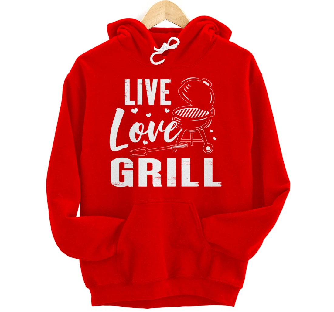 Funny Live Love Grill Graphic Women and Men Meat Smoking BBQ Pullover Hoodie